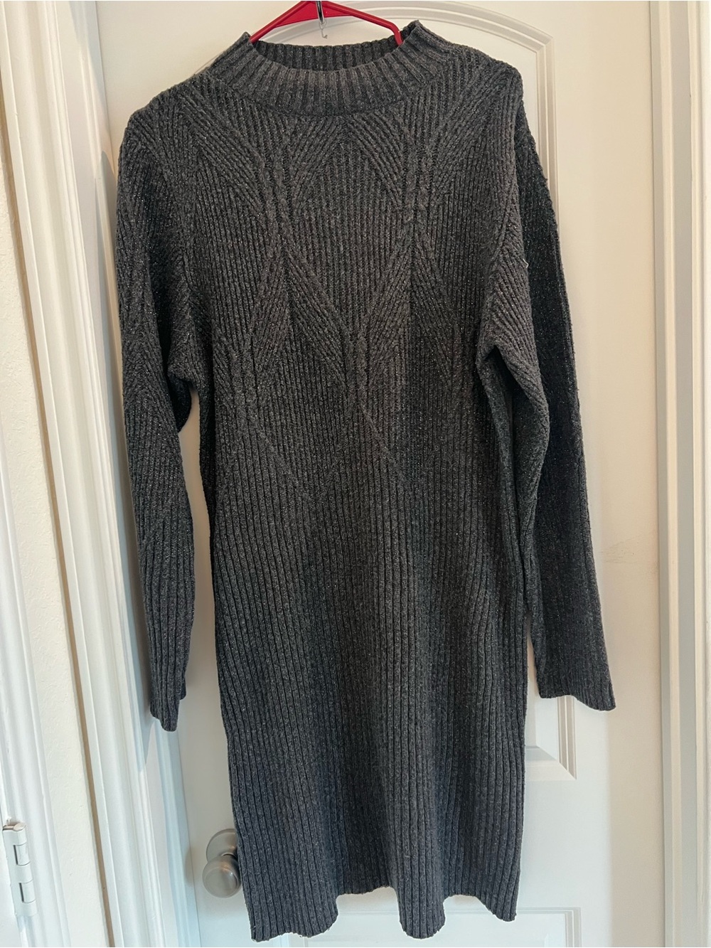 Liz Claiborne XL Charcoal Gray Ribbed Knit Sweater Dress Tunic Mock Neck